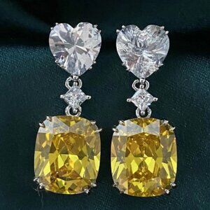 🎁💎Yellow Radiant Cut Heart Diamond Zircon Drop Earrings for Women, INDN8621